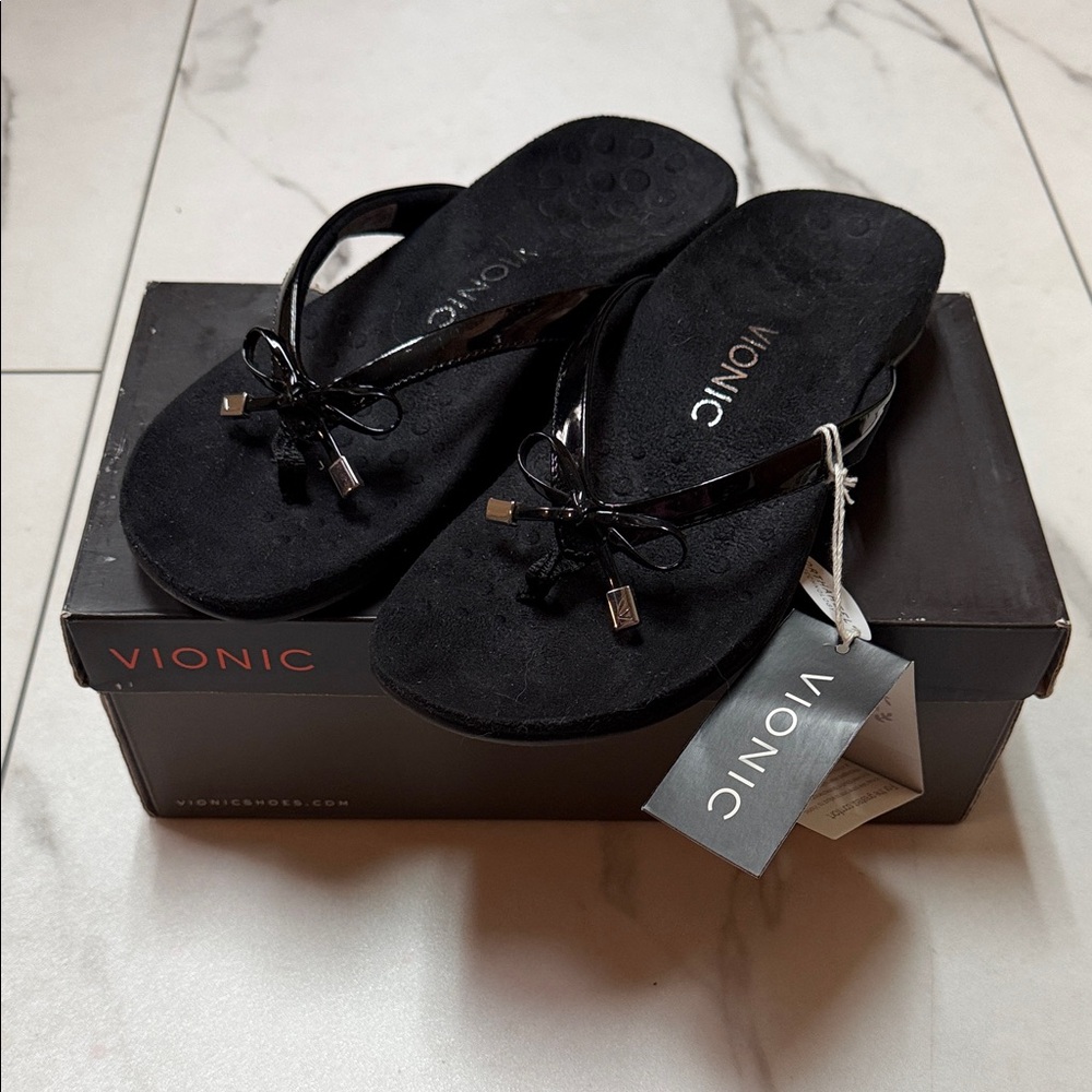 Vionic Women's Black Bow Flip Flop Sandals Size 8 New